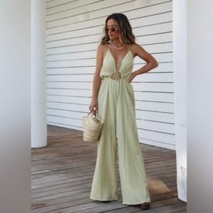 Vici x Summer of Diane Green Cutout Halter Jumpsuit